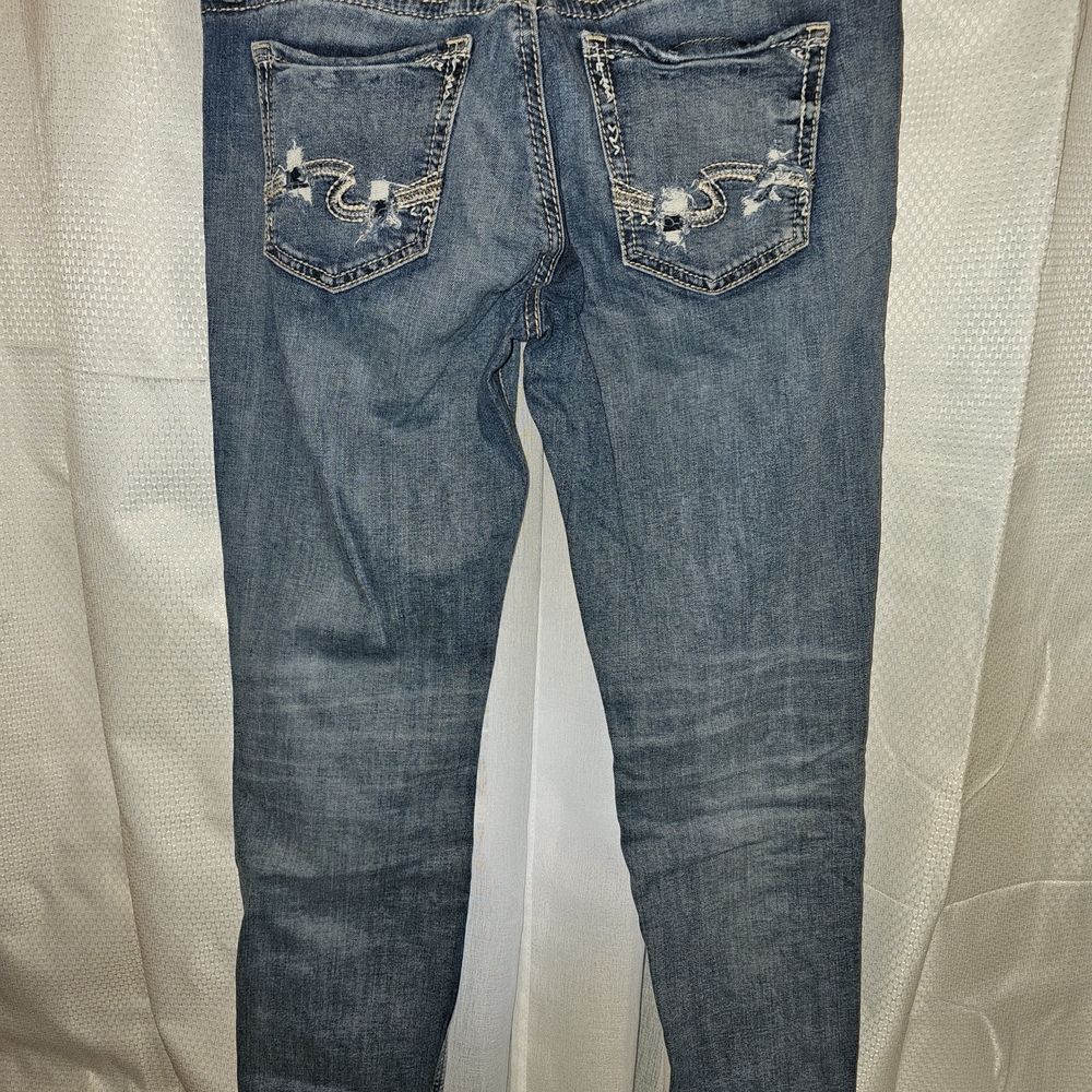 Silver Jeans Women's Light Blue Distressed Skinny Jeans - Picture 2 of 3